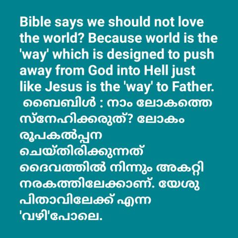 Bible says we should not love the world? Because world is the 'way' which is designed to push away from God into Hell just like Jesus is the 'way' to Father.