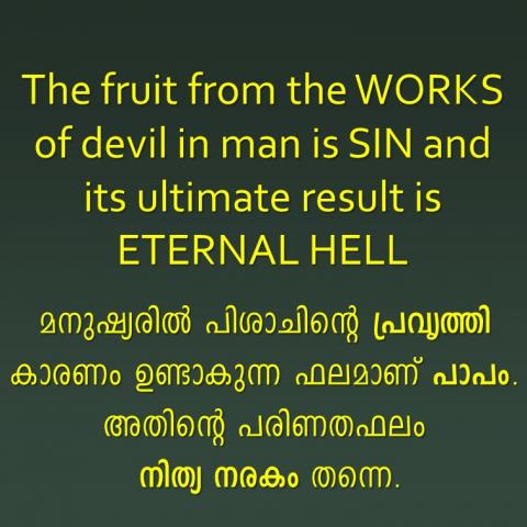The fruit from the WORKS of devil in man is SIN and its ultimate result is ETERNAL HELL.