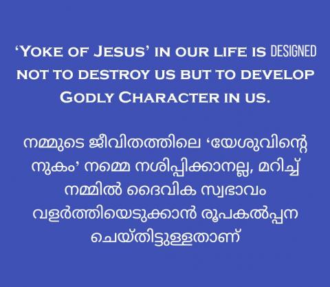 ‘Yoke of Jesus’ in our life is designed not to destroy us but to develop Godly Character in us.