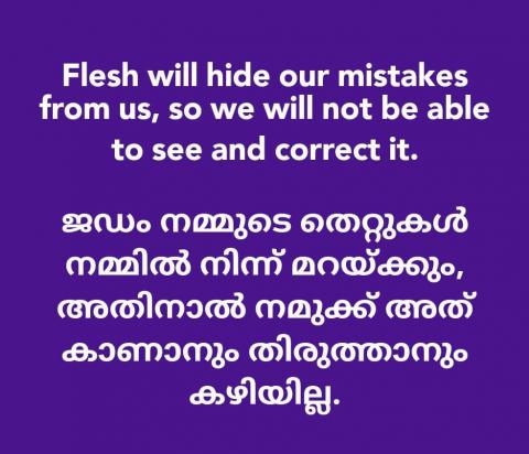 Flesh will hide our mistakes from us, so we will not be able to see and correct it.