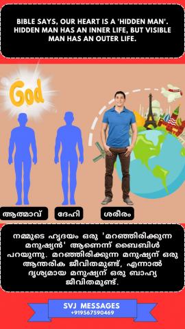 Bible says, our heart is a ‘hidden man’. Hidden man has an inner life, but visible man has an outer life.