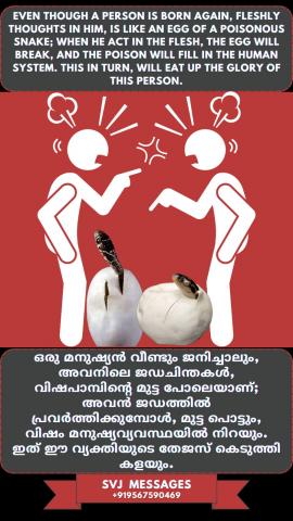 Even though a person is born again, fleshly thoughts in him is like an egg of a poisonous snake,