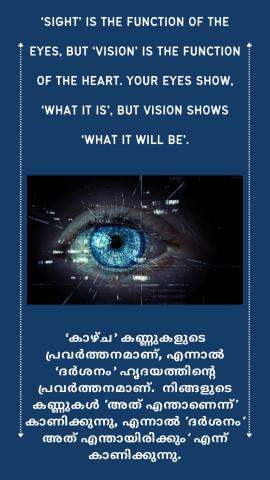 ‘Sight’ is the function of the eyes, but ‘vision’ is the function of the heart. Your eyes show, ‘what it is’, but vision shows ‘what it will be’.
