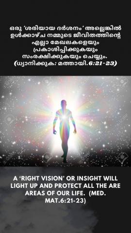 A ‘Right Vision’ or insight will light up and protect all the are areas of our life. (Med. Mat.6:21-23).
