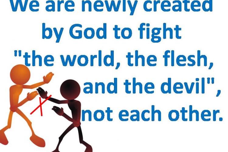 We are newly created by God to fight the world, the flesh and the devil; not each other